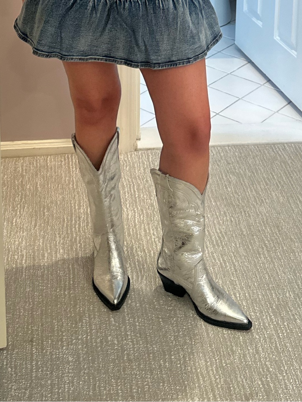 Dolce Vita Silver Metallic Cowboy Heeled Boots